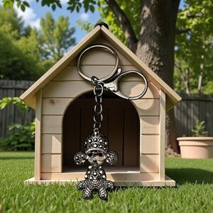 Gunmetal Poodle Allover Silver Rhinestone Bag Purse Charm Keychain Labradoodle